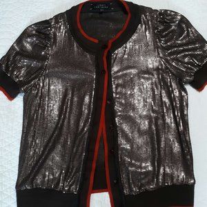 Robert Rodriguez women's brown sequined short sleeve cardigan with buttons